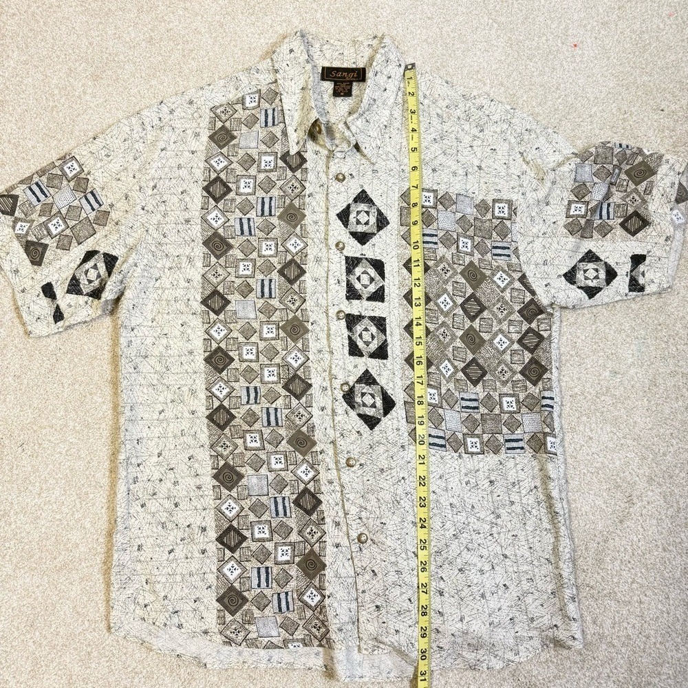 SAngi USA Vtg Mens Button down Shirt Medium Rayon Relax‎ Fit Trival Print Casual - Picture 12 of 12